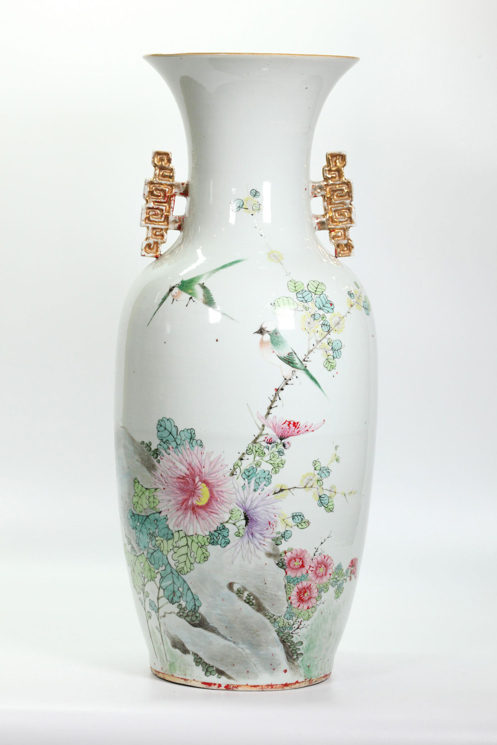 Large Chinese Porcelain Vase; Bird Flower Enameled (1 of 5)