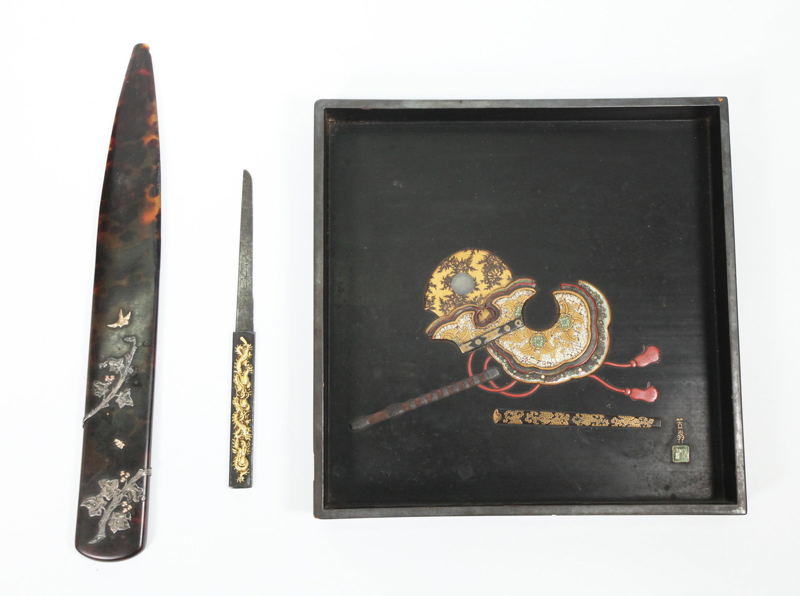 3 Japanese Samurai Tanto, Turtle Paper Knife, Tray (1 of 6)
