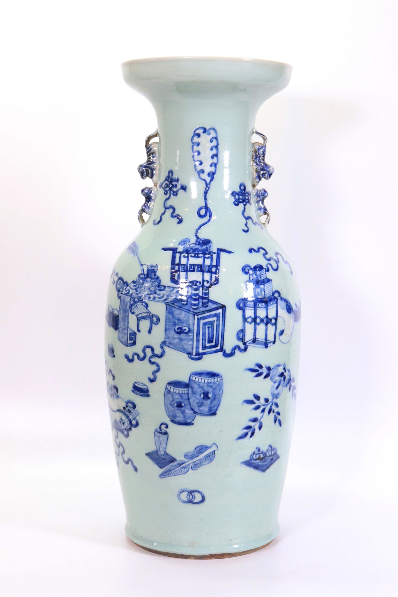 Large Chinese Blue White & Celadon Porcelain Vase (1 of 6)