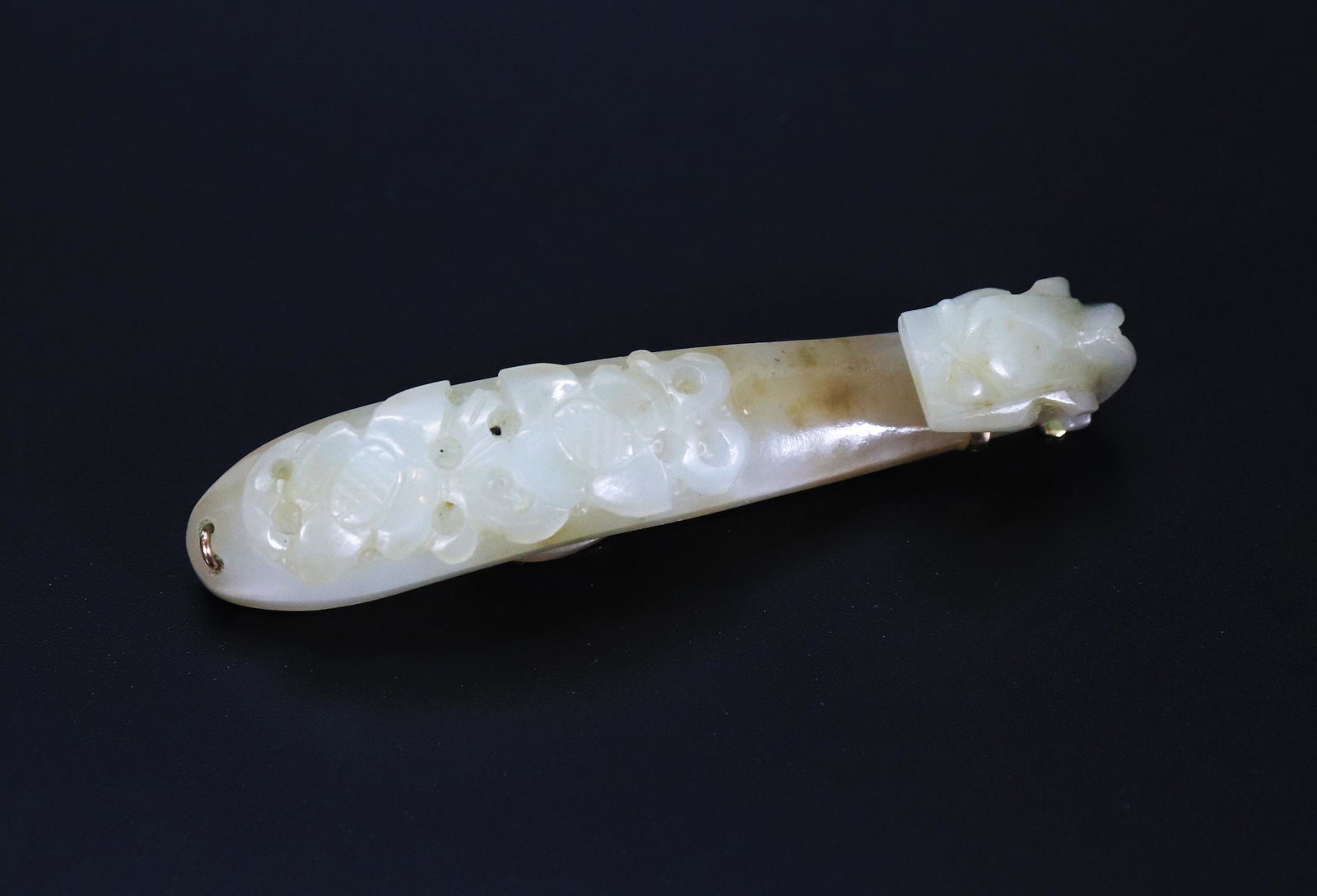 Chinese Qing Dynasty Jade Dragon Flower Buckle 14K (1 of 6)