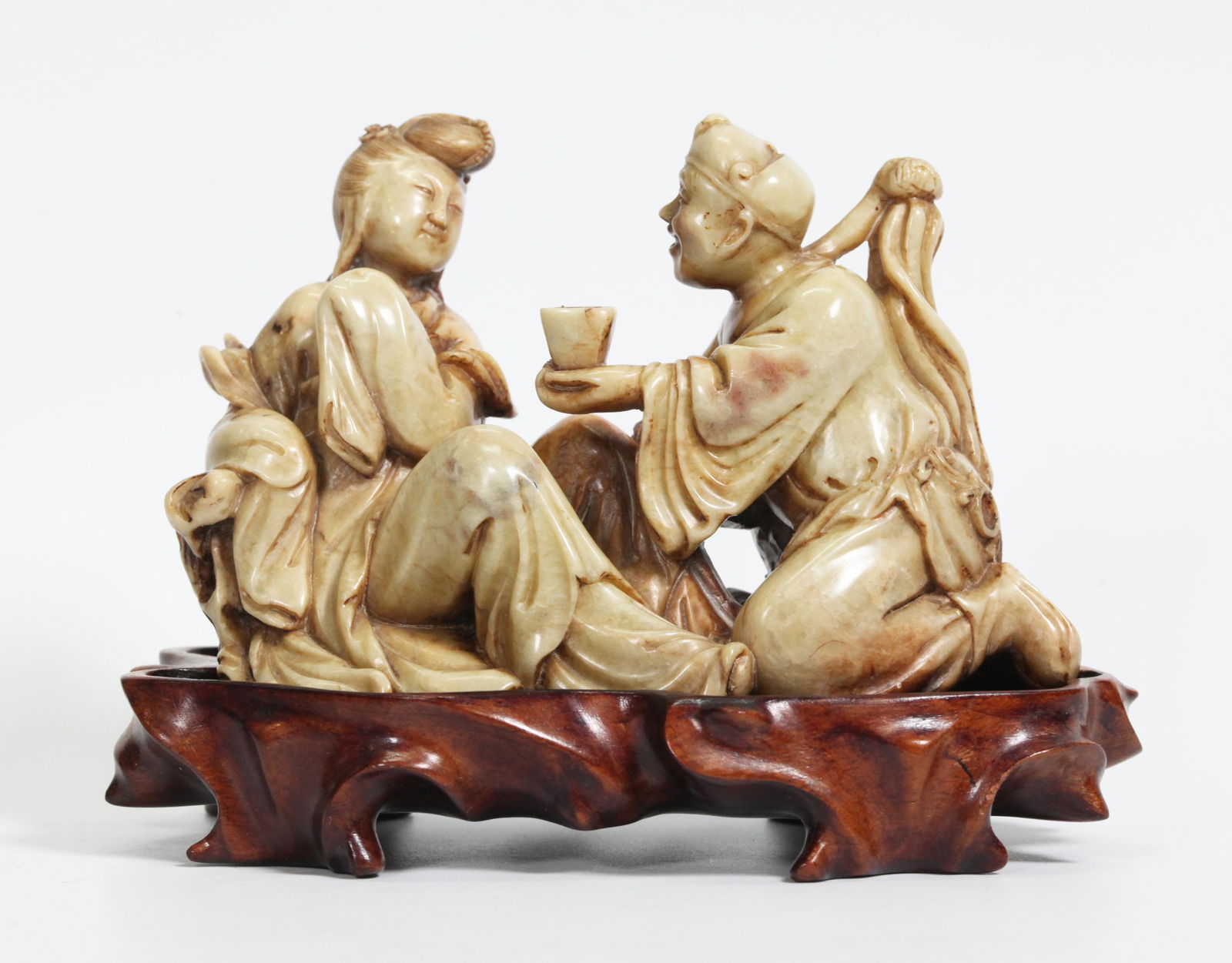 Chinese Carved Shoushan Soapstone Man and Woman (1 of 5)