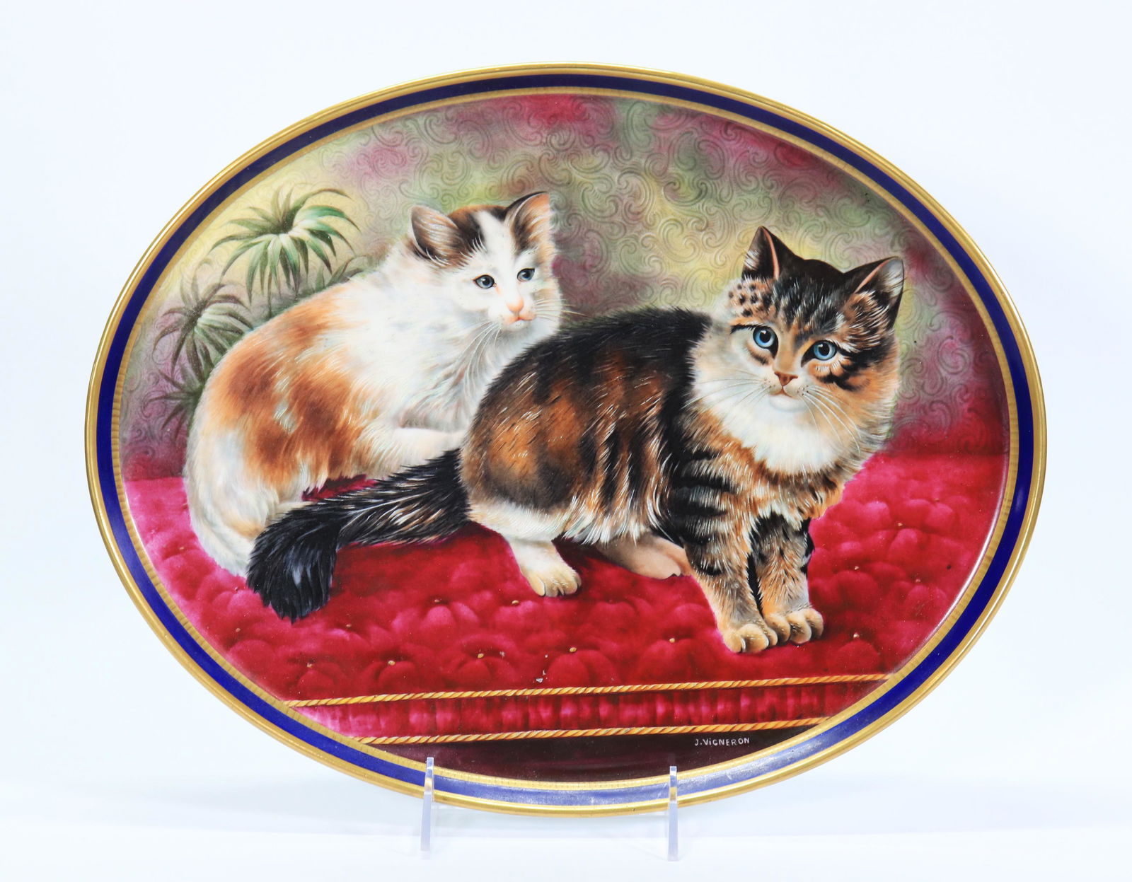 Limoges Porcelain Tray 2 Cats ca 1900 by Vigneron (1 of 6)