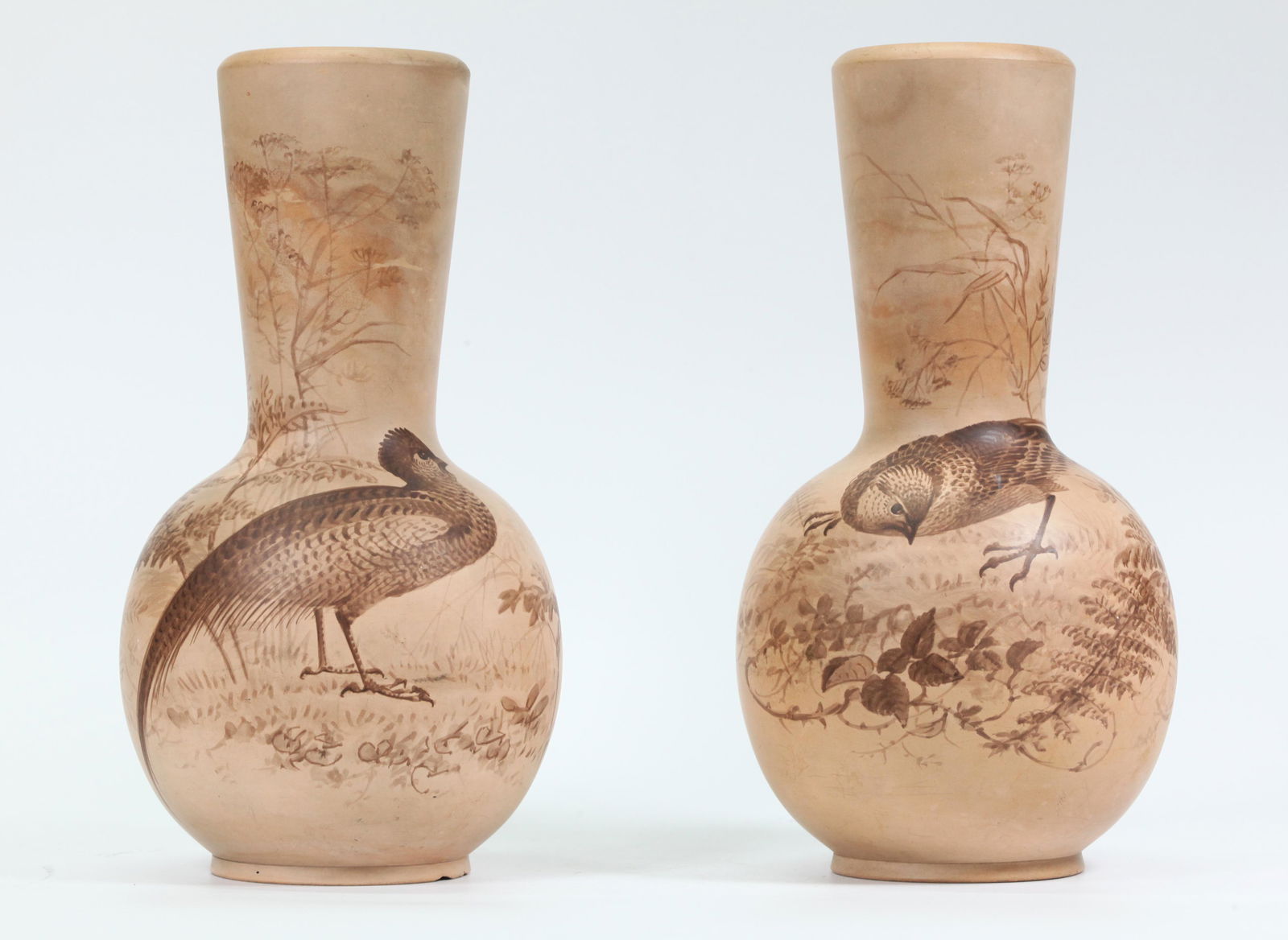 Pair Biscuit Porcelain Hand-Painted Grouse Vases (1 of 6)