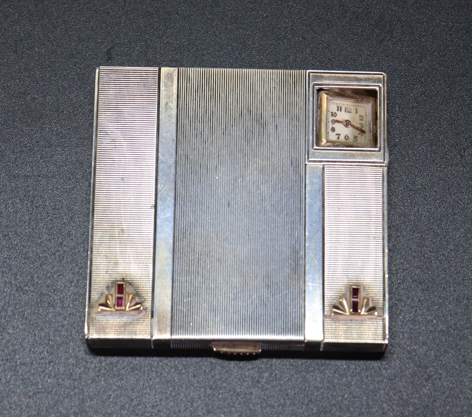 Art Deco Sterling, 14K Gold Compact with Watch (1 of 6)