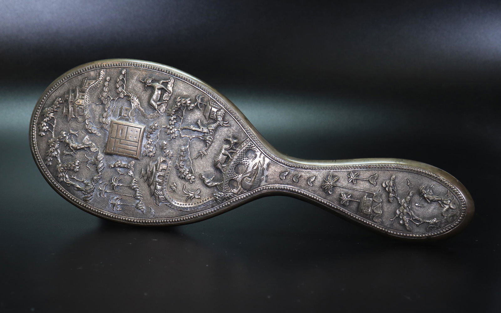 Chinese Export Silver Engraved Hand Mirror (1 of 5)