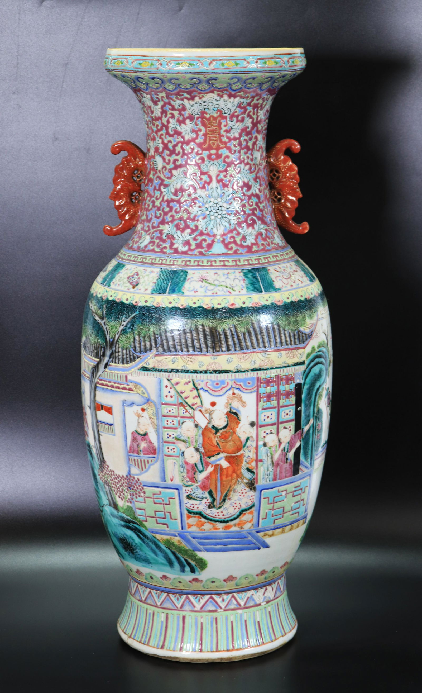 Chinese 19 C 100 Boys Famille Rose Porcelain Vase (1 of 9)