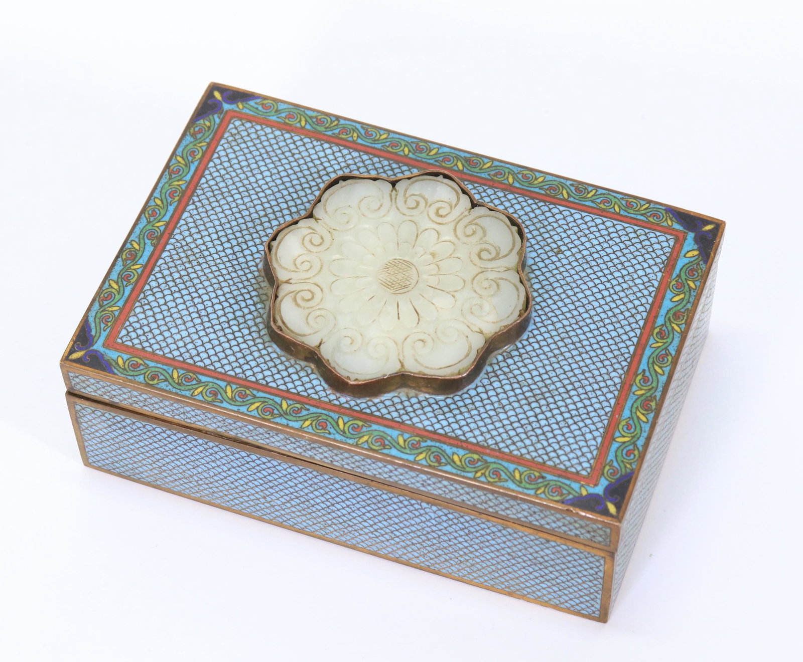 Chinese Ming White Jade Flower in Cloisonne Box (1 of 6)