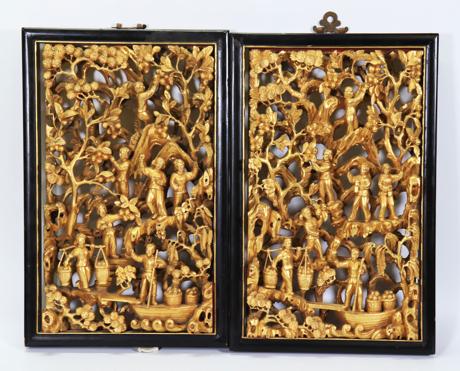 2 Chinese Cultural Revolution Gold Lacquer Panels (1 of 6)
