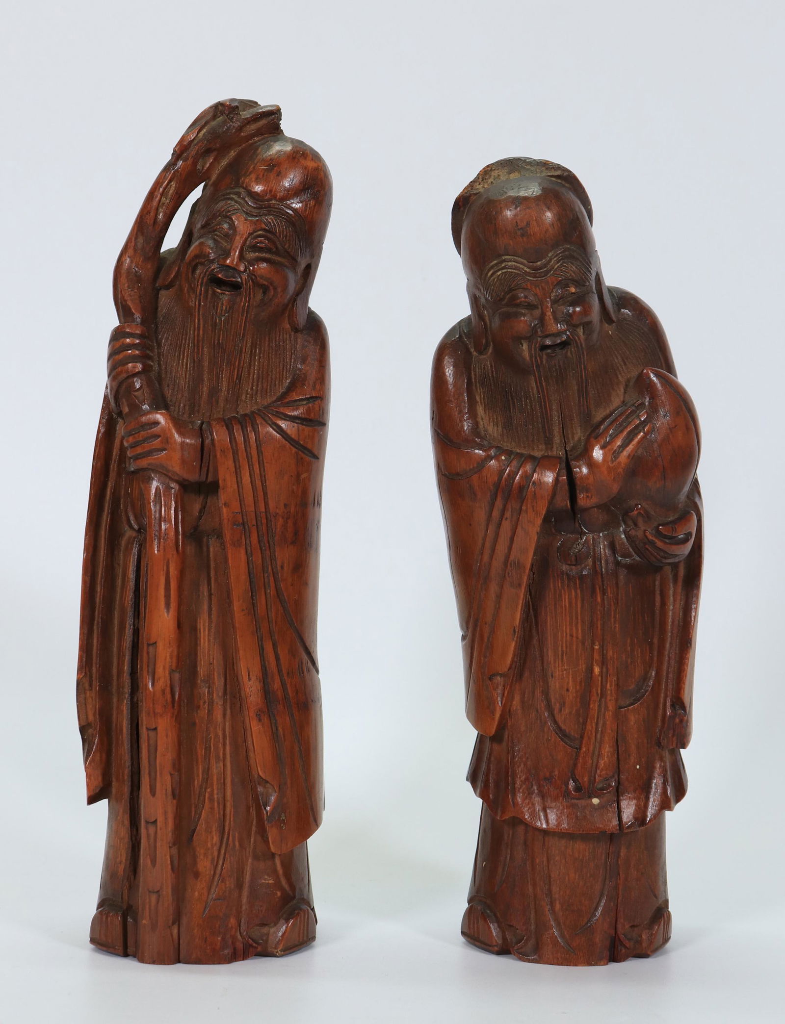 2 Chinese Carved Bamboo Standing Lohan Figures (1 of 5)