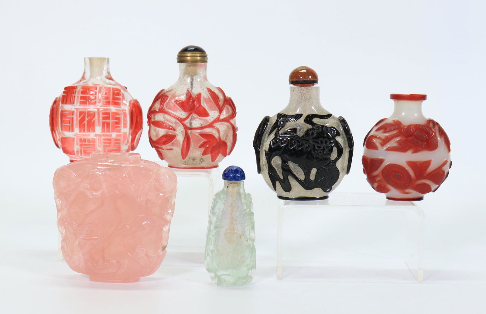 6 Chinese Qing Dynasty Snuff Bottles; 5 Glass (1 of 8)