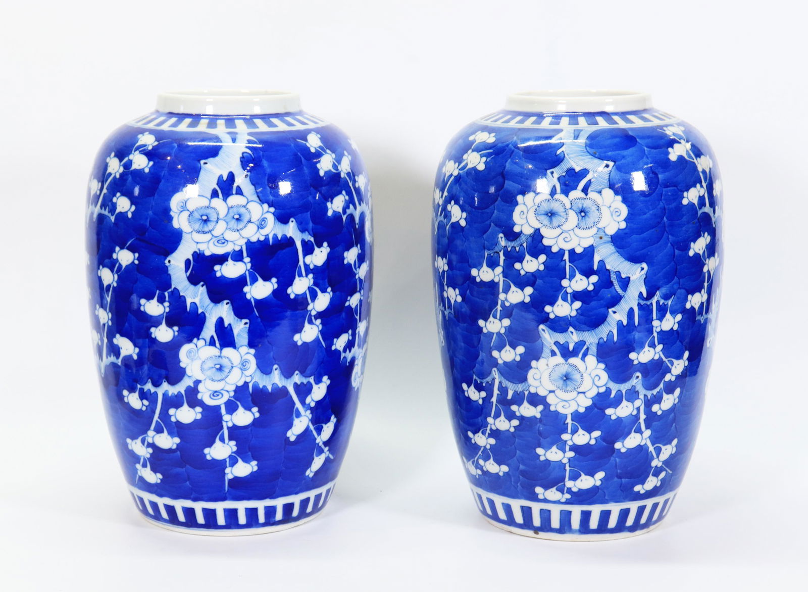 Pr Chinese 19 C Blue White Porcelain Prunus Jars (1 of 6)