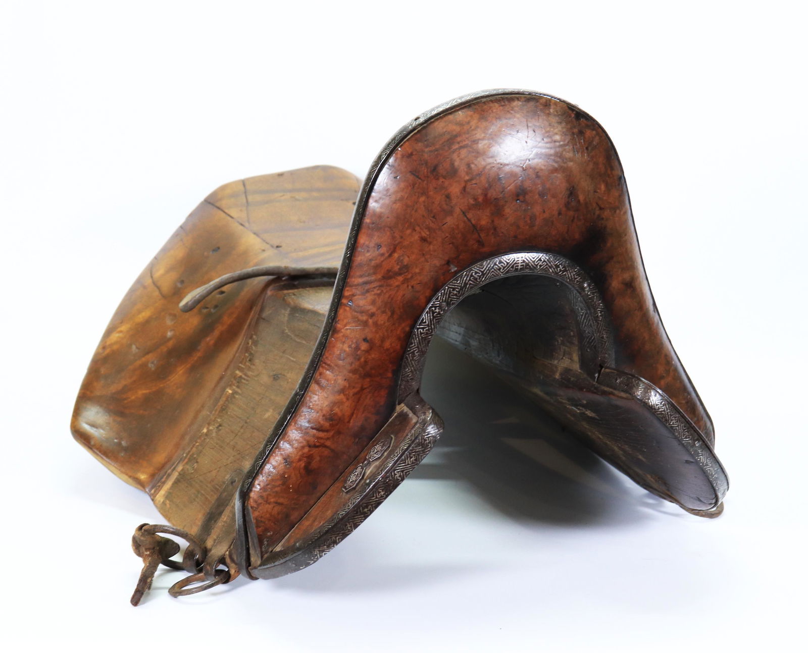 Tibetan Wood Saddle: Iron Trim Silver Wire Inlay (1 of 7)