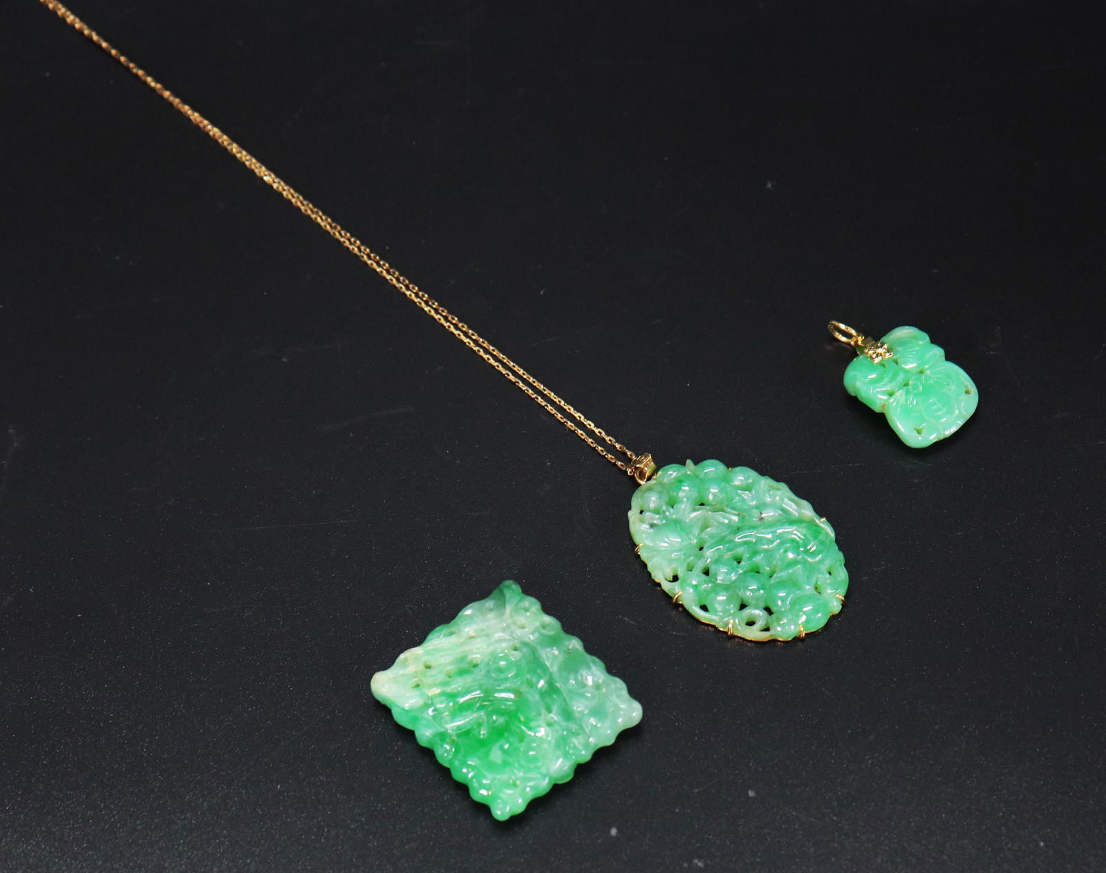 3 Chinese Natural Bright Green Jadeite Plaques (1 of 7)