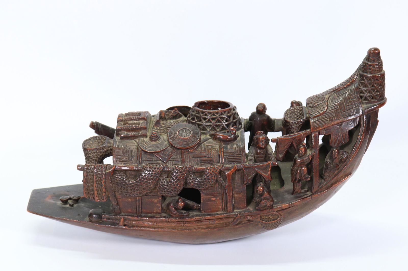 Large Chinese Bamboo Root Carving of House-Boat (1 of 5)