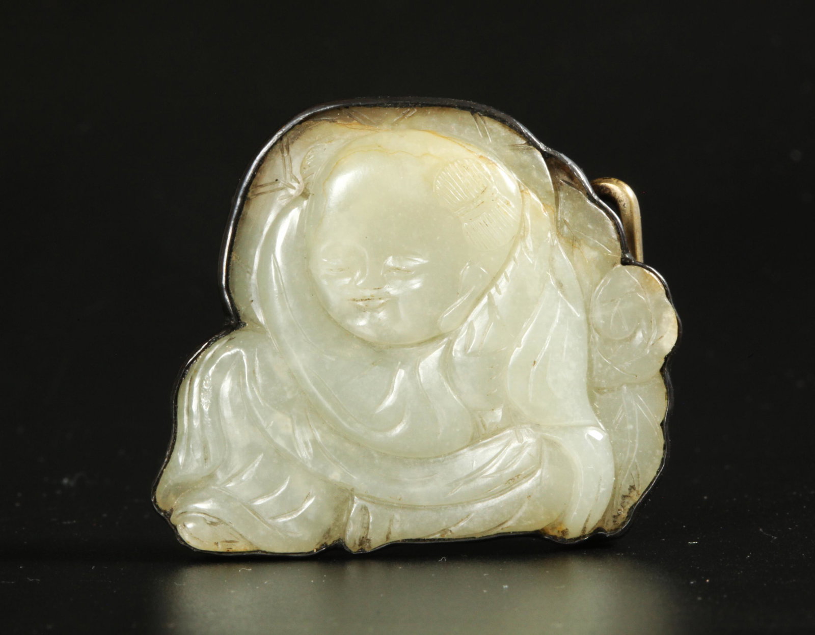 Chinese 18th C White Jade Plaque Boy & Sack (1 of 5)