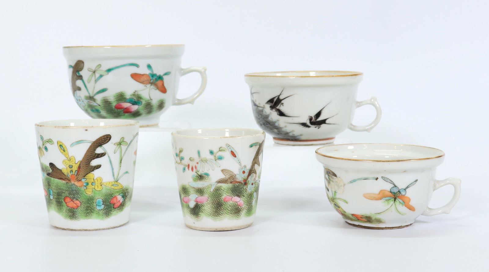 5 Chinese 19 C Single Handle Porcelain Teacups (1 of 9)