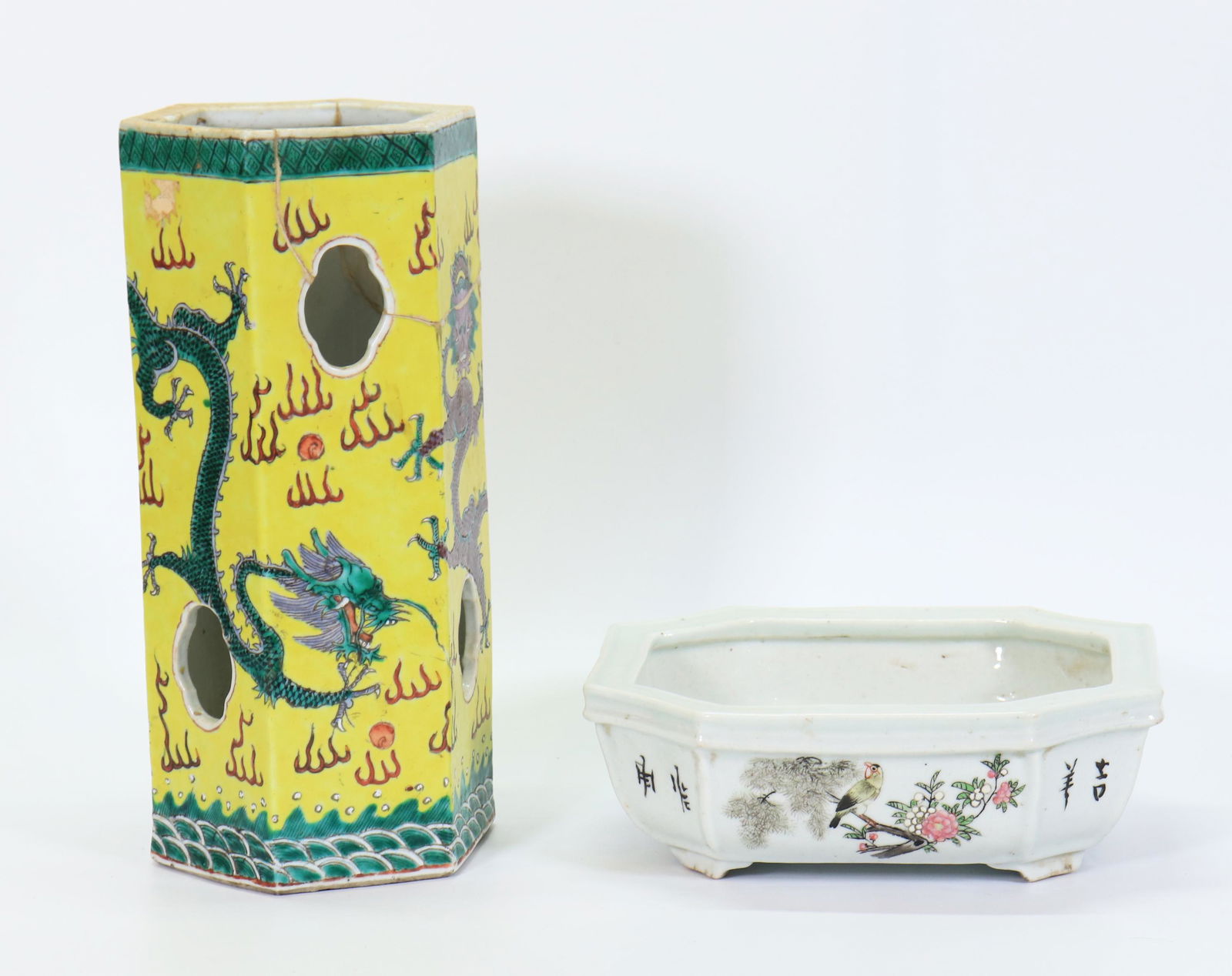 2 Chinese Porcelains; Dragon Hat Stand, Planter (1 of 8)