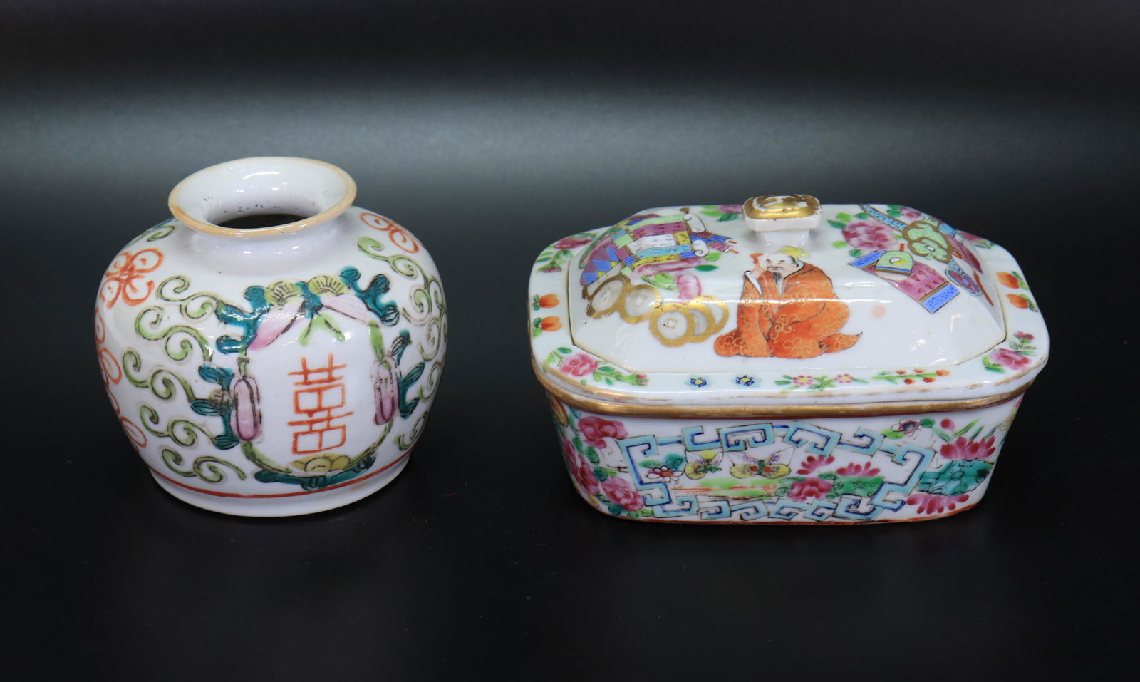 2 Chinese Enameled Porcelains; 1 Soap Dishes 1 Pot (1 of 6)