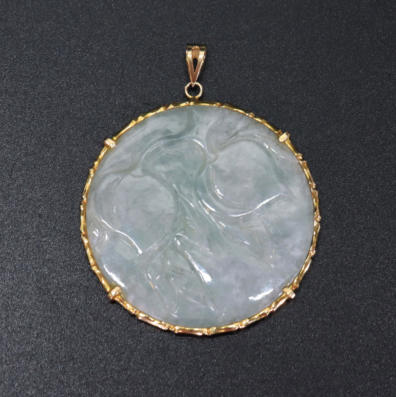 Chinese Carved Pale Green Jadeite & 14K Pendant (1 of 4)