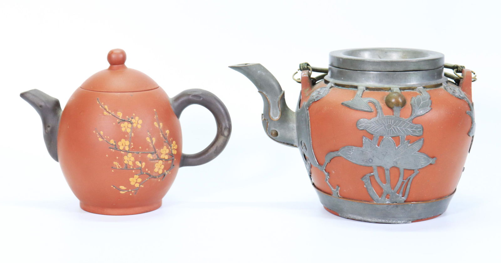 2 Chinese Yixing Teapots; 1 Pewter & Bronze Trim (1 of 6)