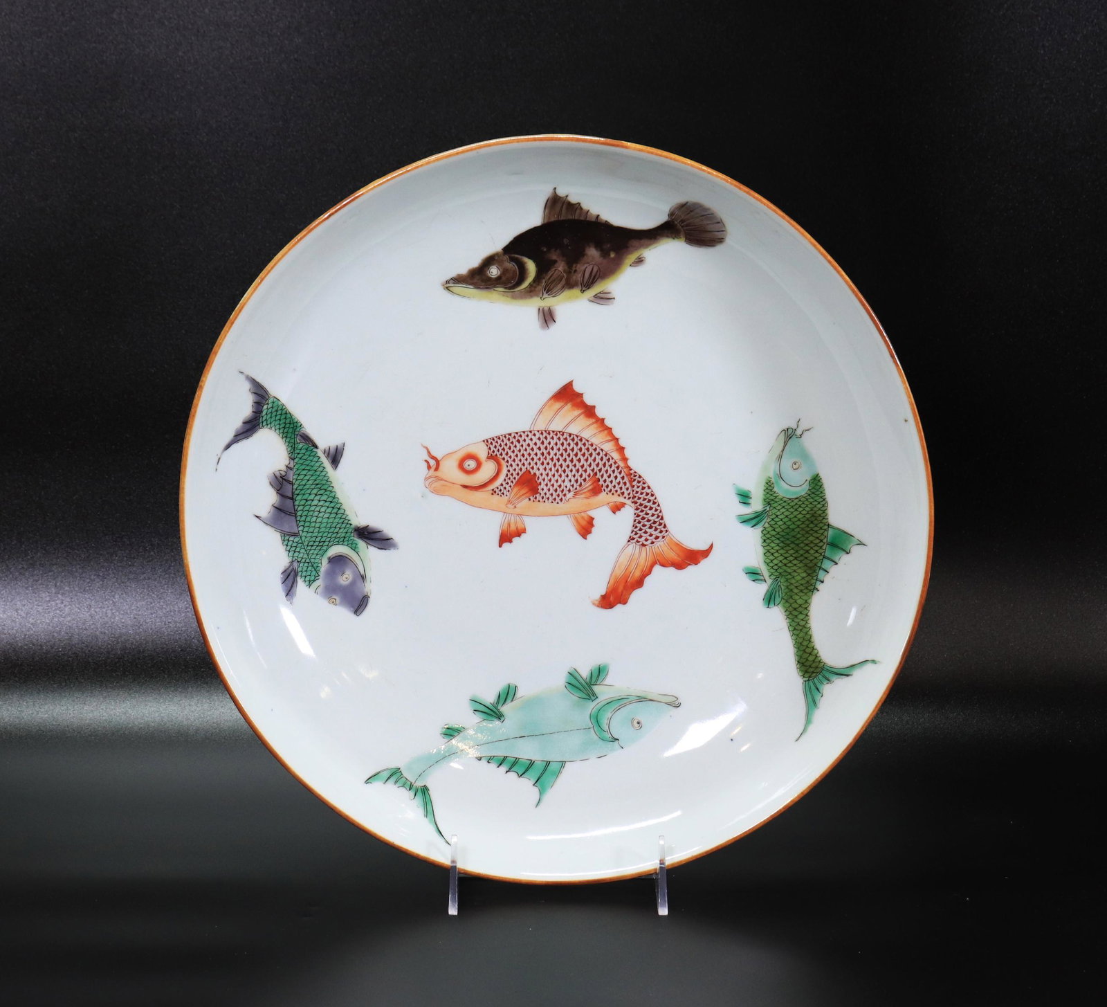 Large Chinese Famille Verte Fish Porcelain Plate (1 of 6)