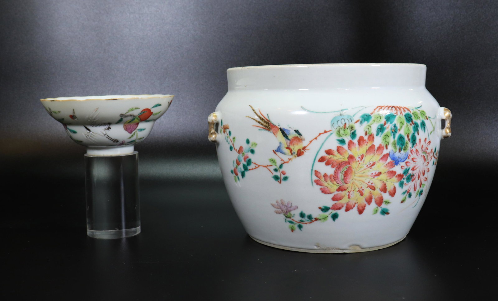 2 Chinese 19th C Enameled Porcelains; Pot & Bowl (1 of 8)