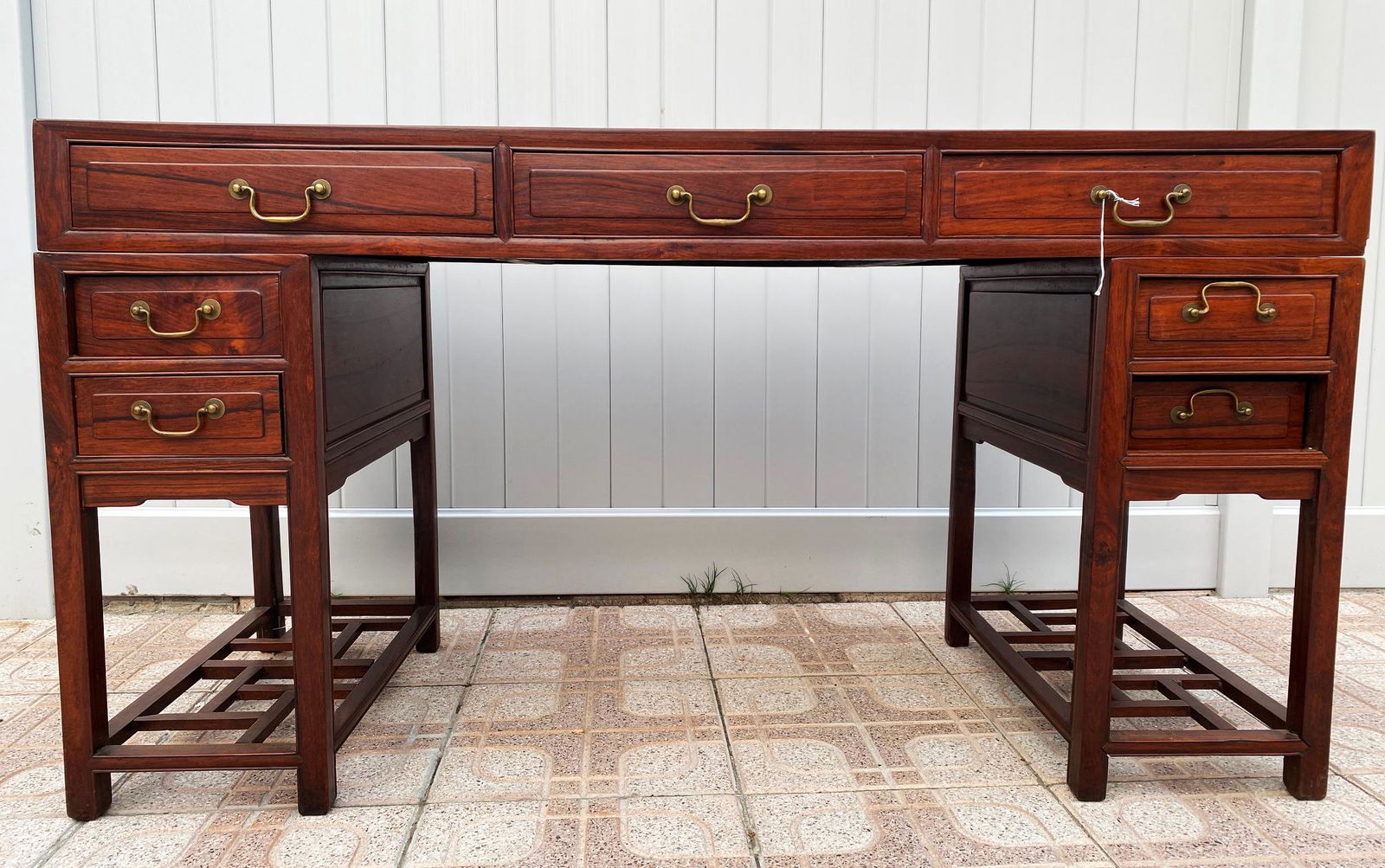 3 Part Chinese Hard Wood 7 Drawer Desk (1 of 5)