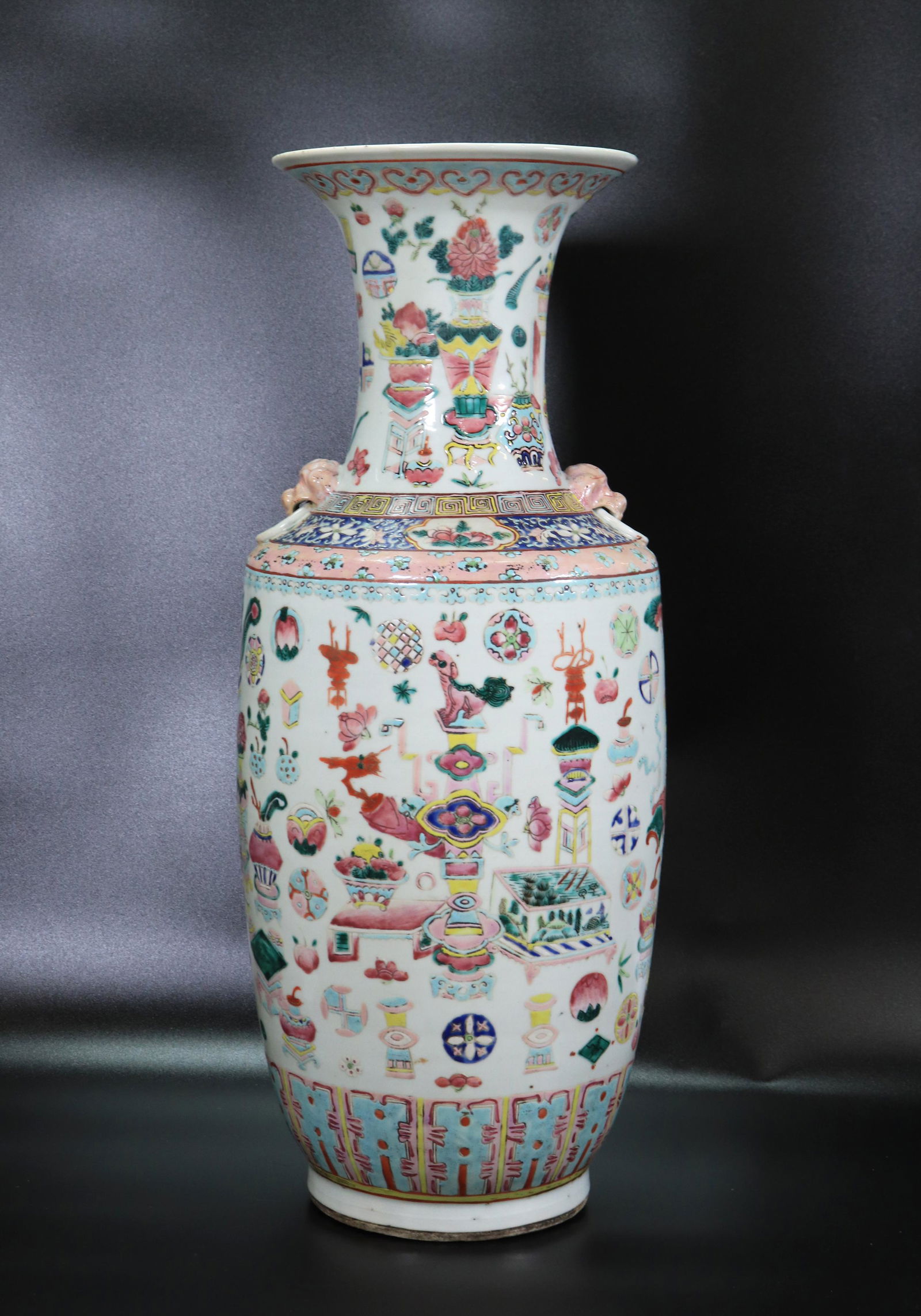 Chinese 19th C Rose Porcelain "Antiques" Vase (1 of 6)
