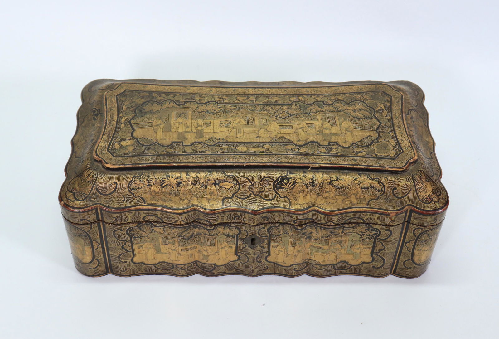 Chinese 19th C Gold & Black Lacquer Rectangle Box (1 of 5)