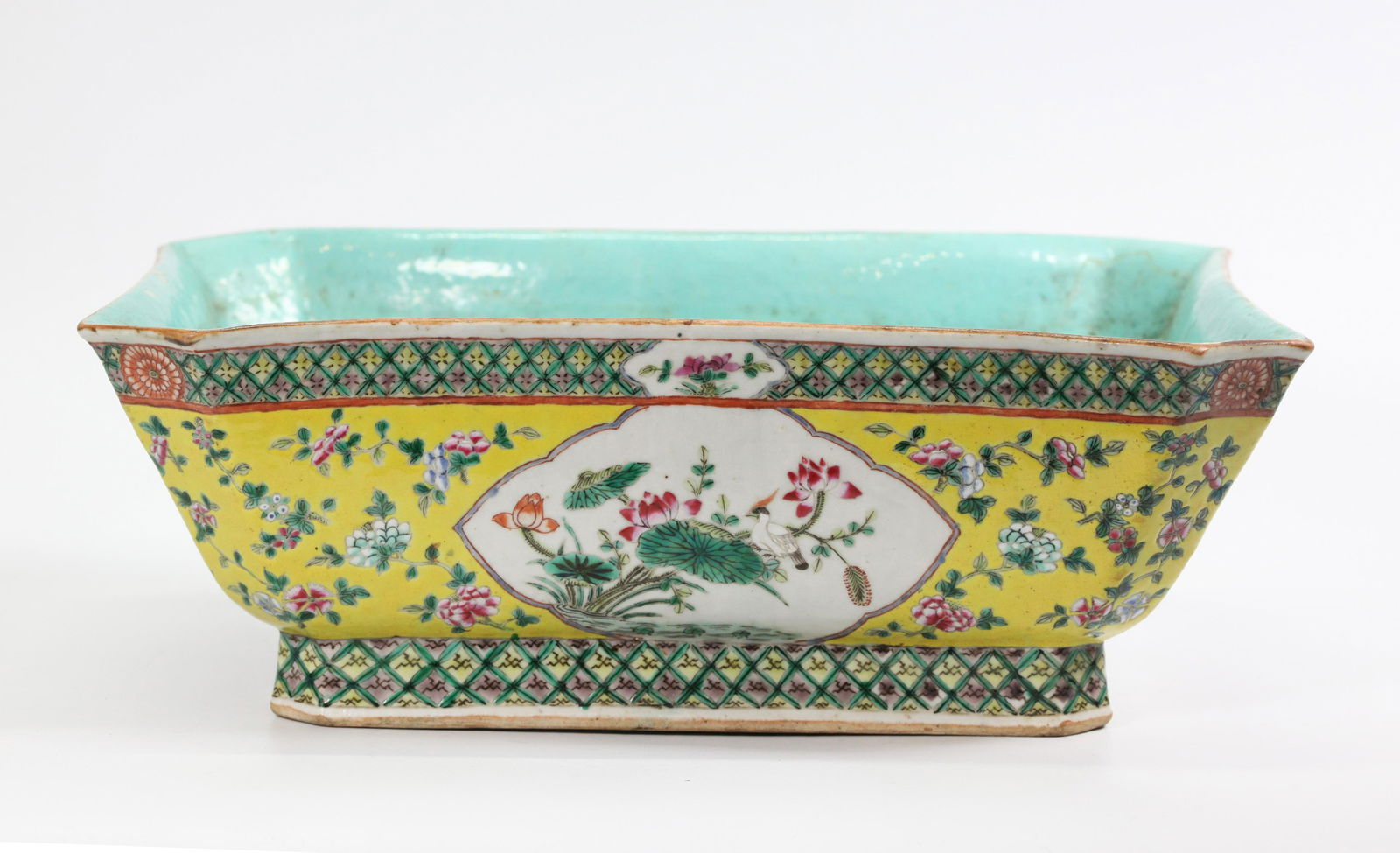Large Chinese Famille Jaune Porcelain 4 Sided Bowl (1 of 5)