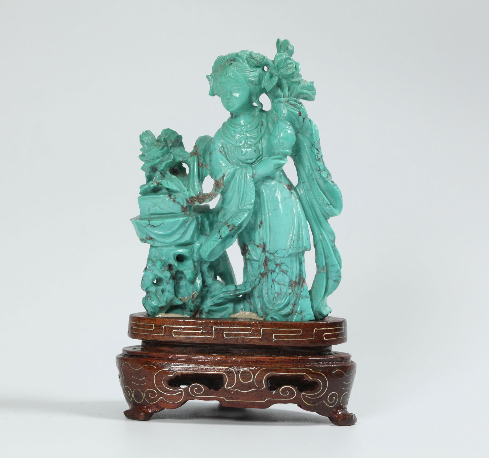 Chinese Carved Turquoise Lady Specimen on Stand (1 of 5)