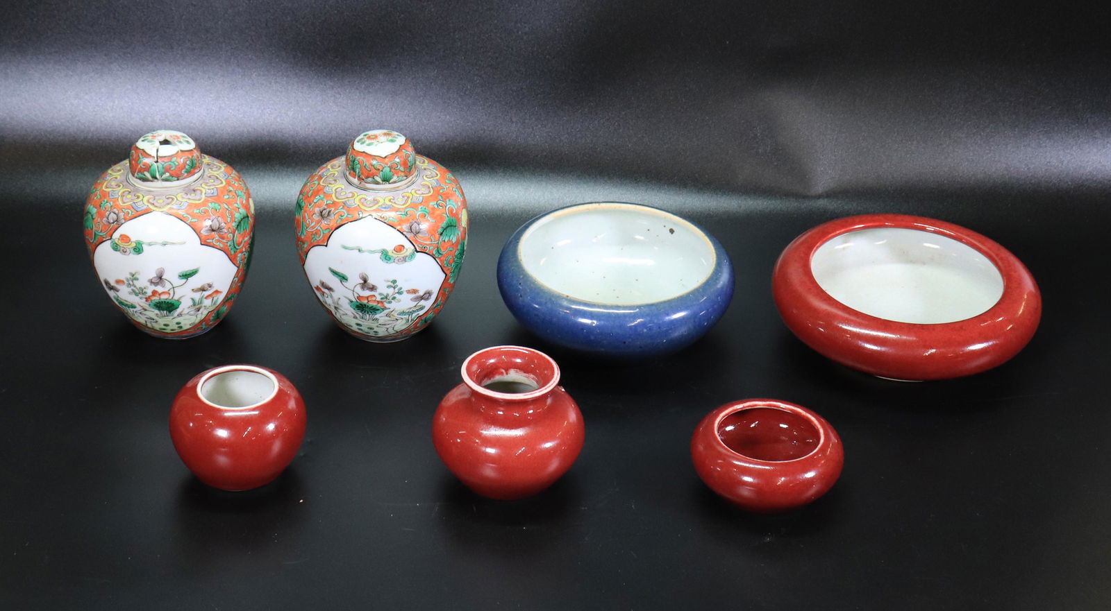 7 Chinese Porcelains; 4 Red, 1 Blue, 2 Enameled (1 of 10)