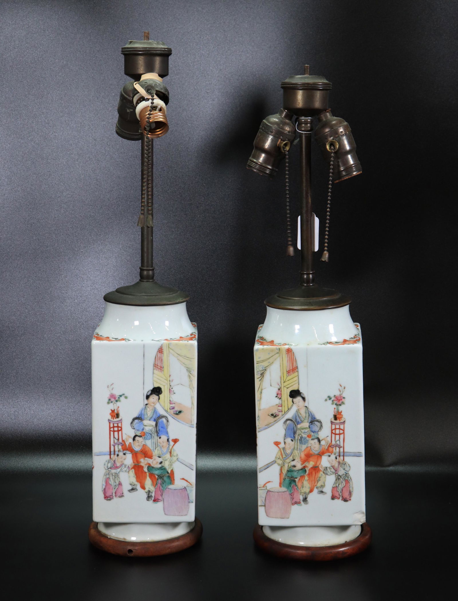 Pr Chinese Famille Rose Porcelain Cong Vases (1 of 6)