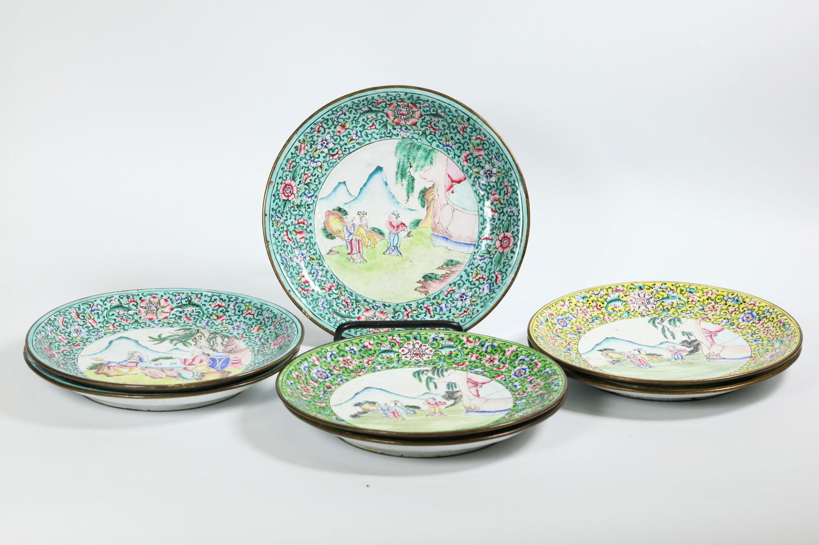 7 Chinese Canton Enamel on Bronze Plates (1 of 7)