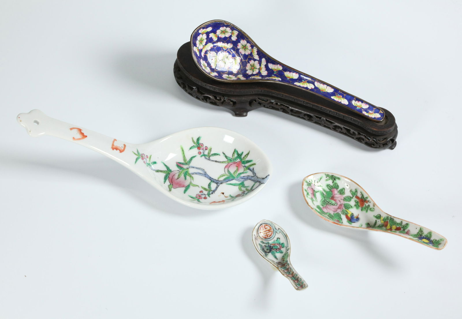 Chinese Canton Enamel Prunus & Ice Spoon & Stand (1 of 6)