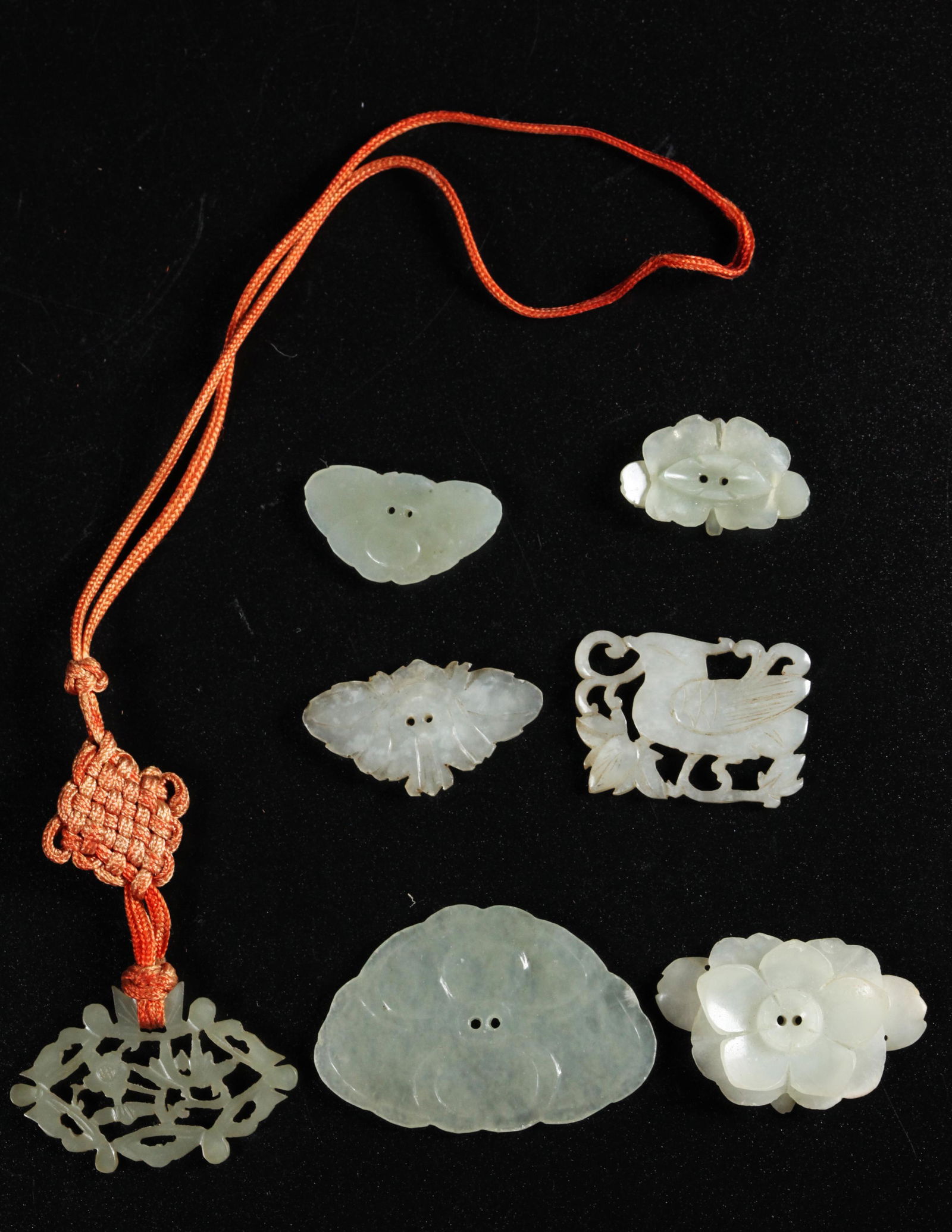 5 Chinese Qing Dynasty Jade Flowers & 2 Plaques (1 of 5)