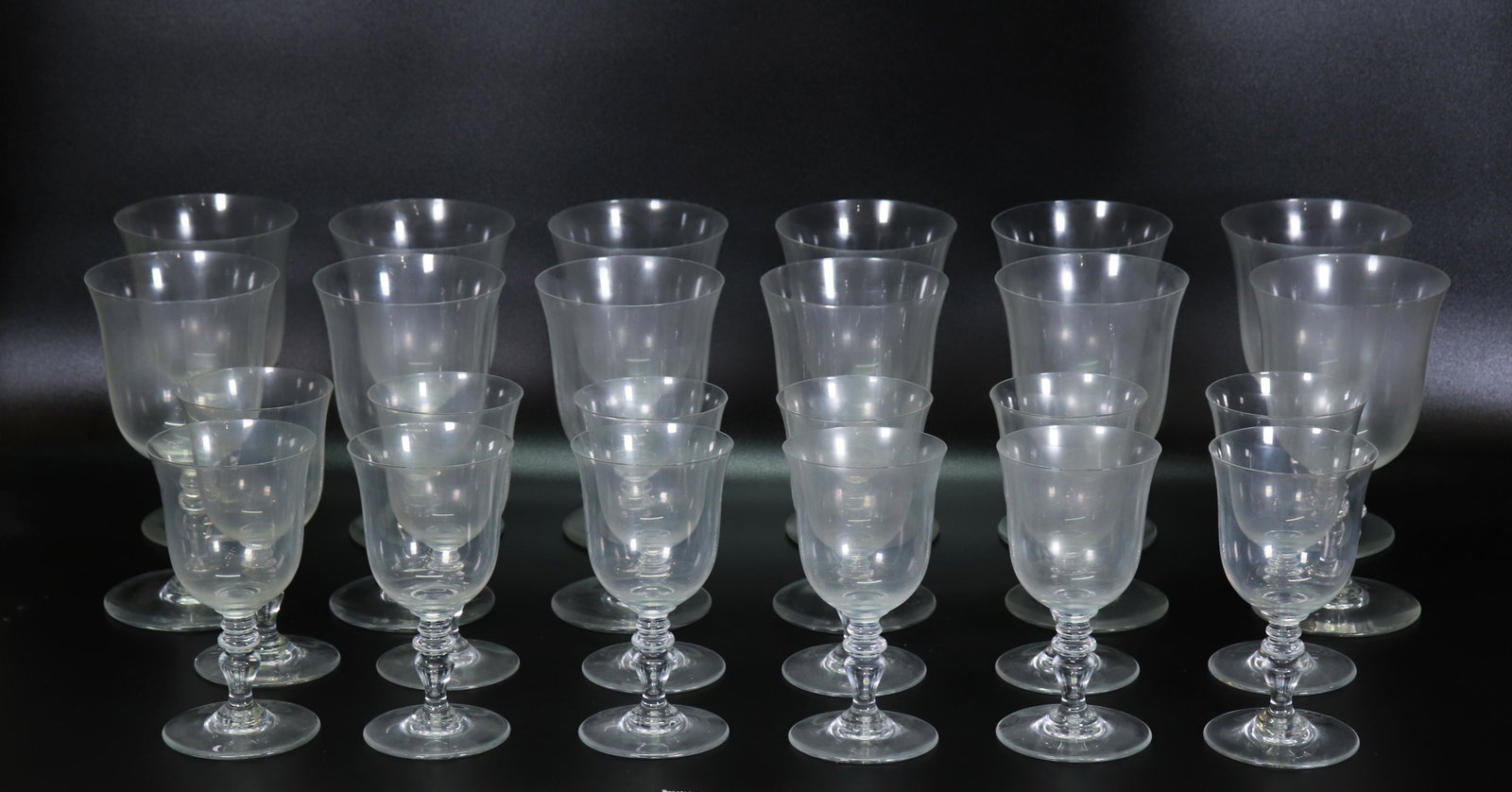 12 Baccarat France "Provence" Tall Water 12 Claret: 12 Baccarat France "Provence" Pattern Tall Water (extra tall, 6 7/8 inches) Goblets each with etched "Baccarat label to base and 12 Baccarat Claret Wine Glasses, each with etched "Baccarat" label to b