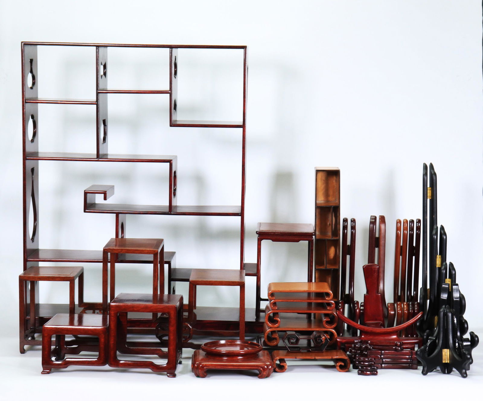 12 Chinese Hard Wood Stands; 14 Plate Stands (1 of 7)