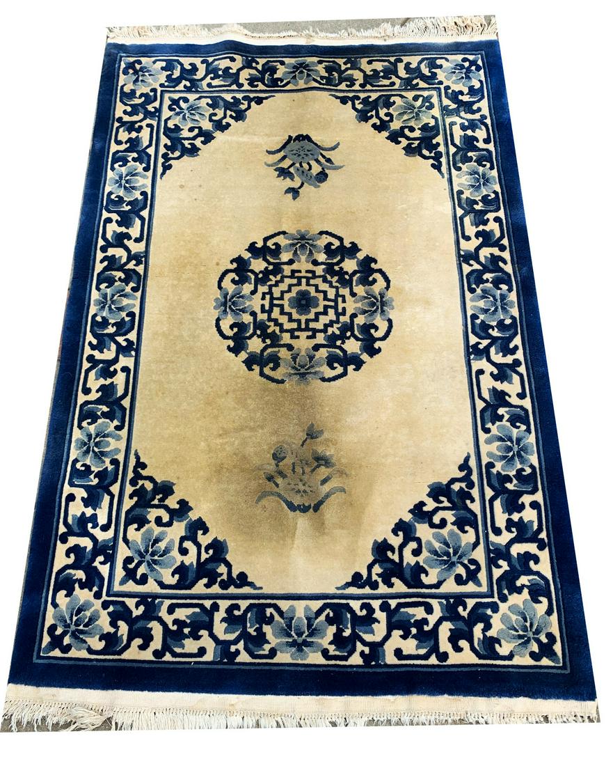 Chinese Wool Carpet in Blue & Cream (1 of 5)