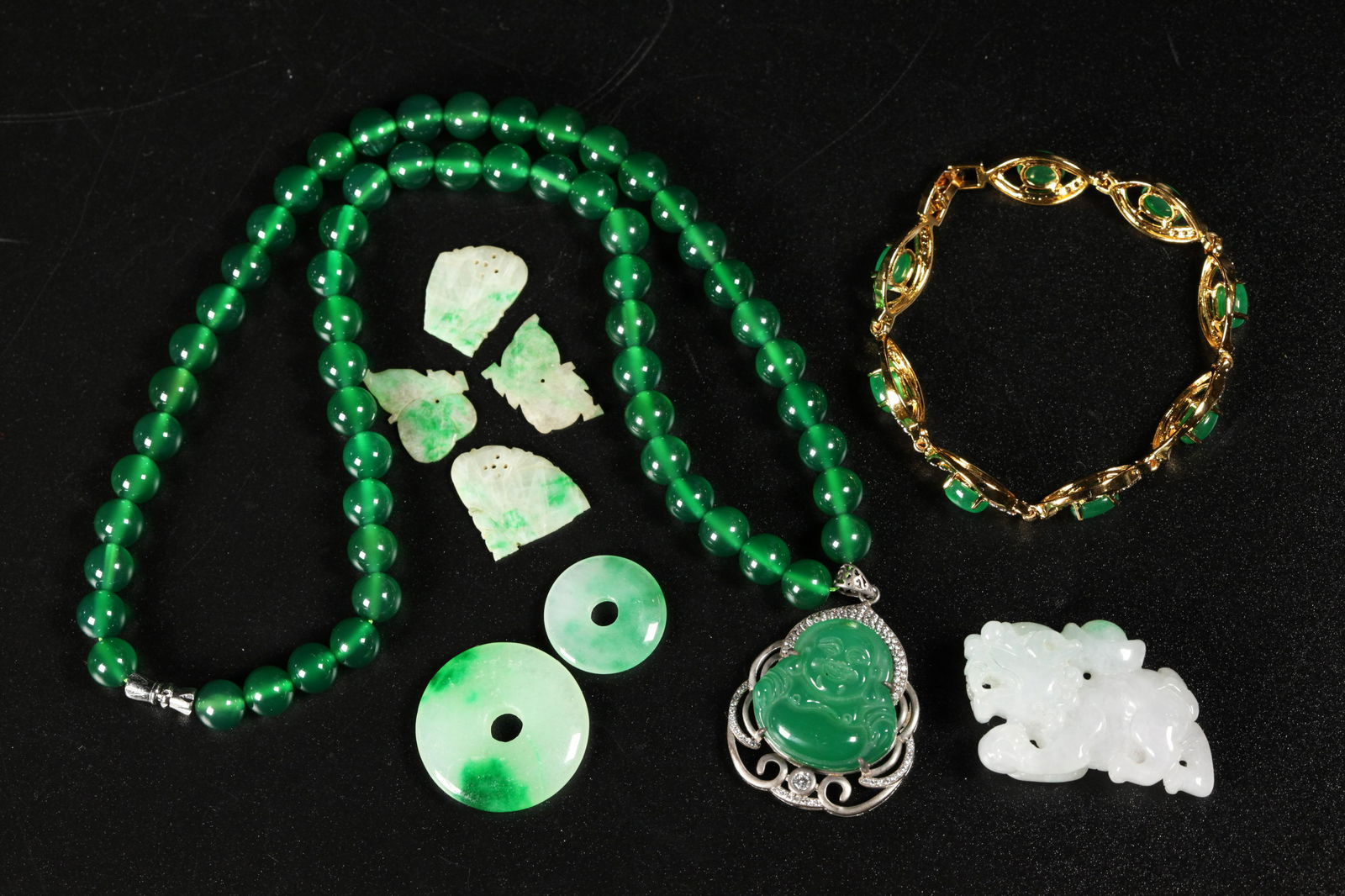 Group of Chinese Jadeite and Hard Stone Jewelry (1 of 9)