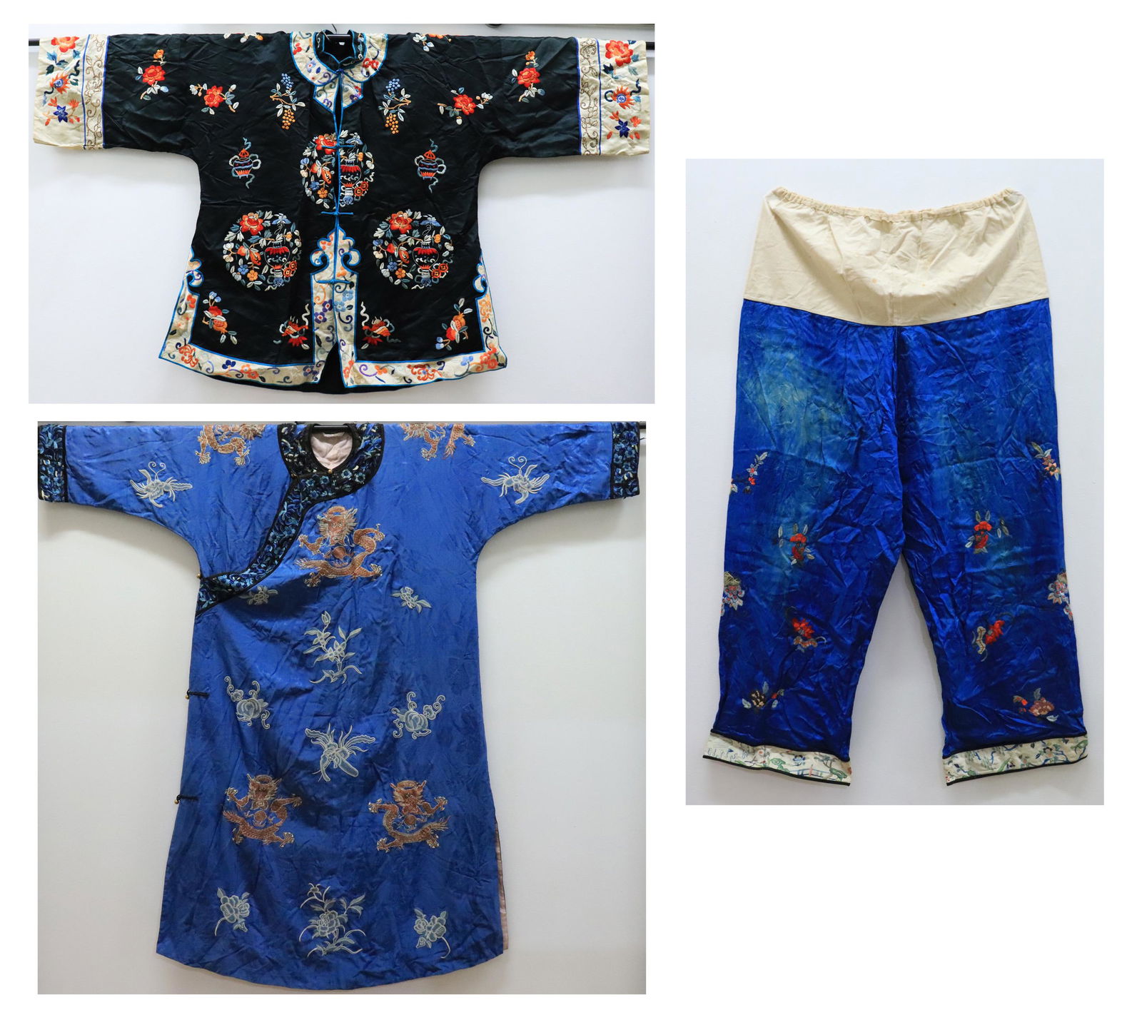 2 Chinese Qing Dynasty Embroidered Silk Gowns (1 of 13)