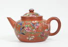 Fine Chinese 19th C Enameled Yixing Teapot