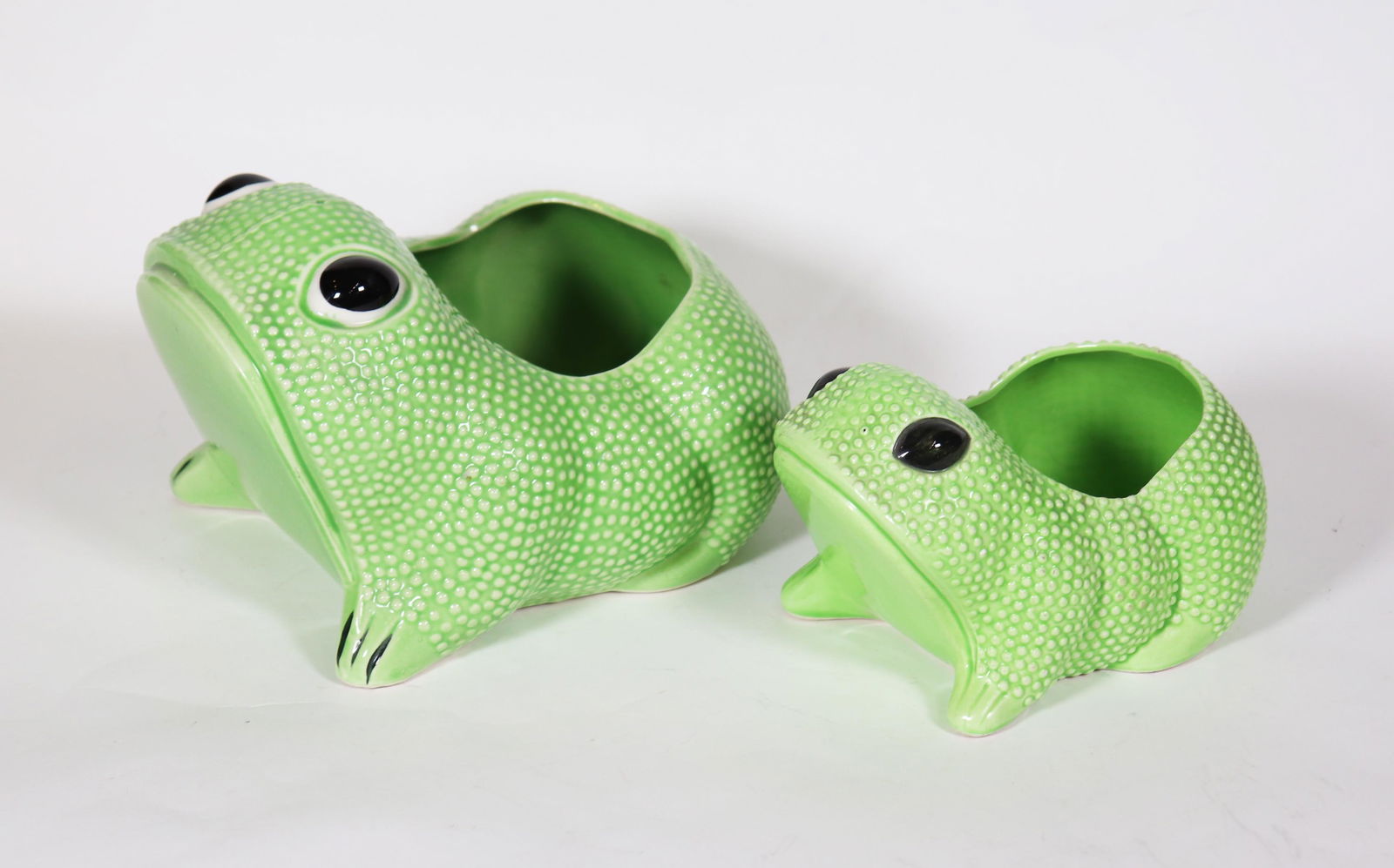 Christie's; 2 Ceramic Lime Green Frog Planters (1 of 6)