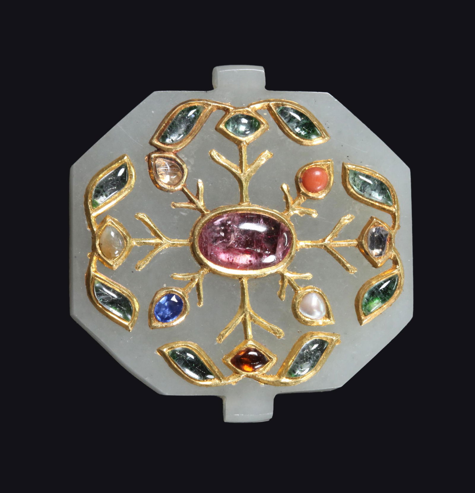 Chinese/Mughal 17/18 C White Jade Jeweled Plaque (1 of 3)