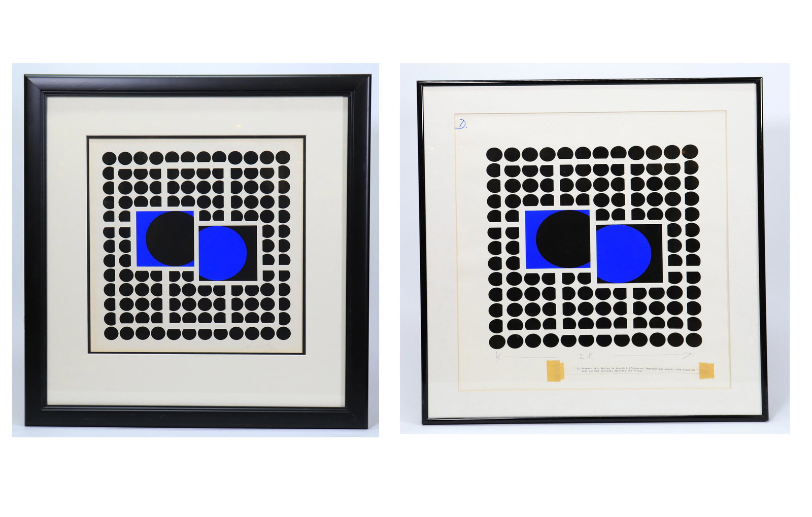 2 Victor Vasarely (1906-1997) French/Hungarian: 2 Victor Vasarely (1906-1997) French/Hungarian. Height of art 17 1/2 inches (44.5 cm.) X width of art 15 inches (38 cm.). PROVENANCE: From a estate Patchogue NY collection.