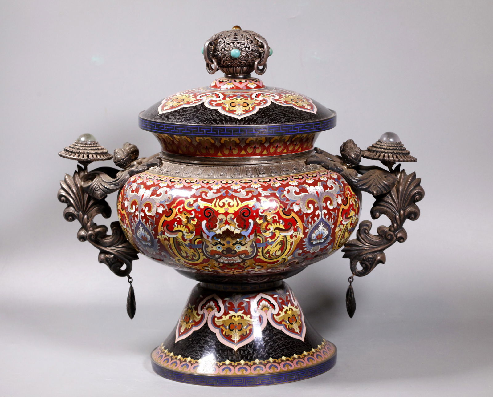 Chinese Cloisonne Censer & Mongolian Silver (1 of 6)