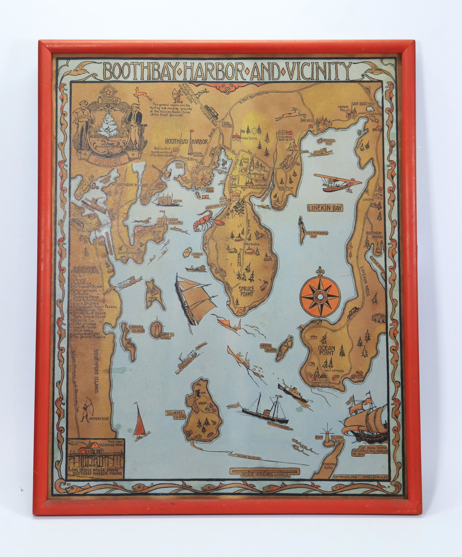 Ethel B Fowler 1931 Boothbay Harbor Maine Map (1 of 3)