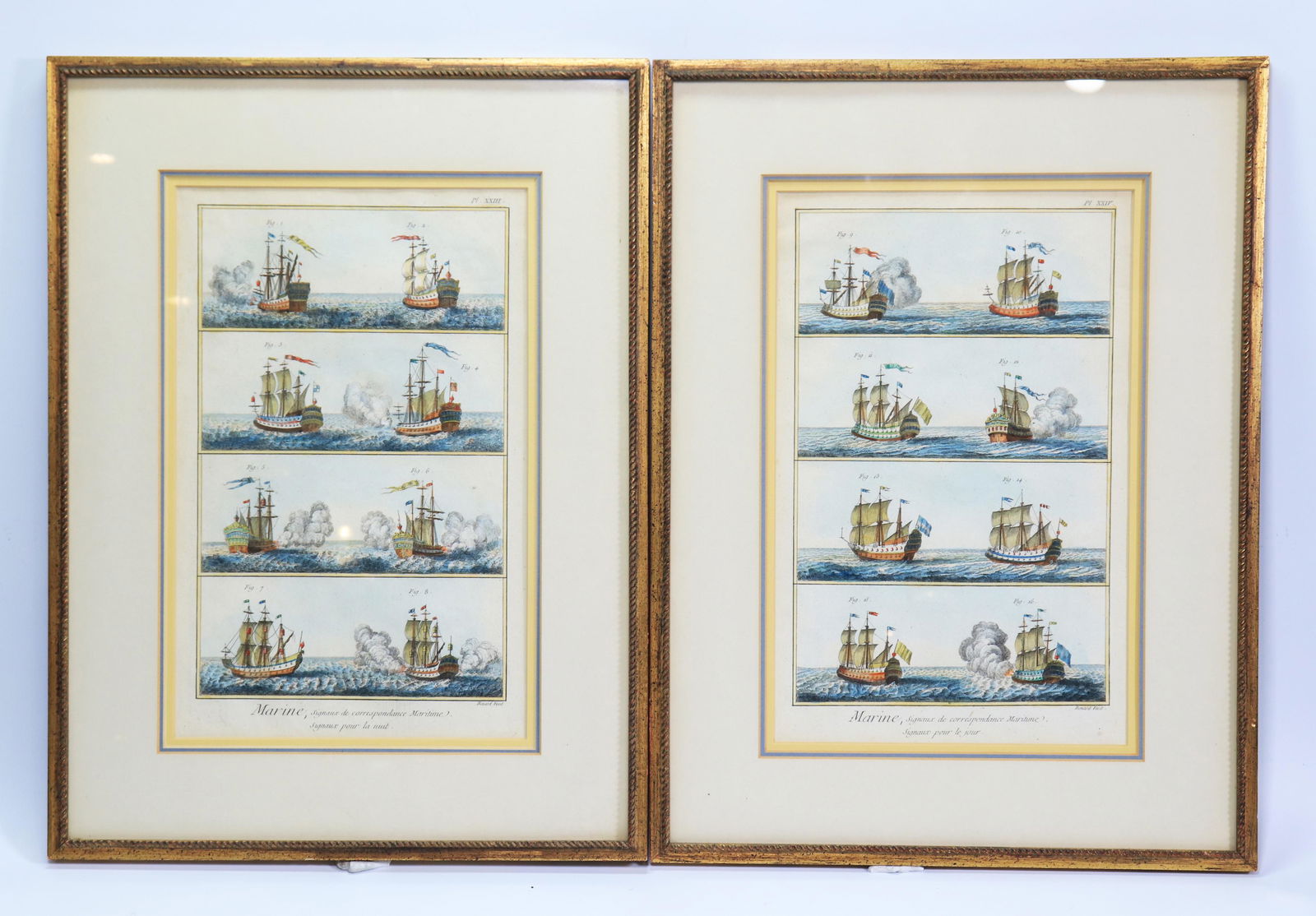 2 Hand Colored Engravings; Ship Signals ca 1770 (1 of 5)