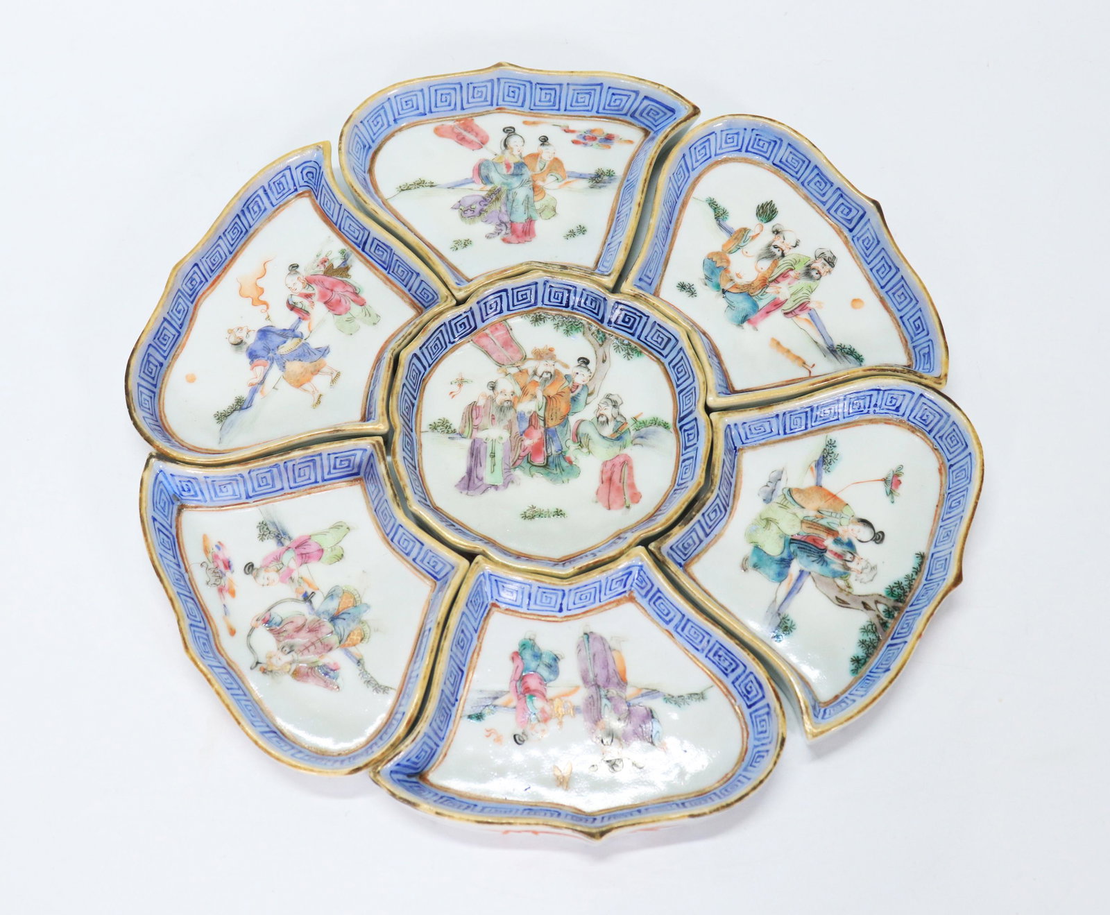 7 Dish Chinese 19th C Enamel Porcelain Supper Set (1 of 6)