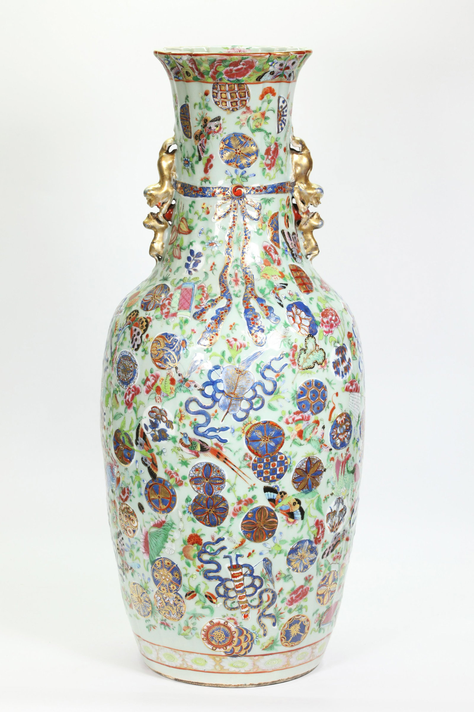 Fine Lg Chinese 19C Roundel Porcelain Celadon Vase (1 of 5)